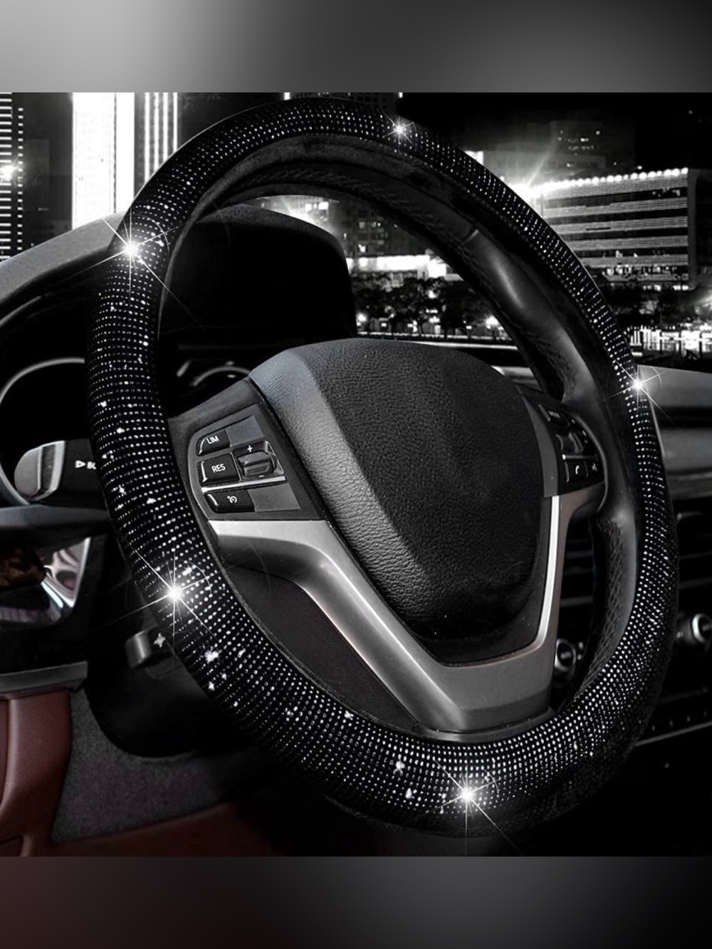 Sparkle Crystal Steering Wheel Cover - Black